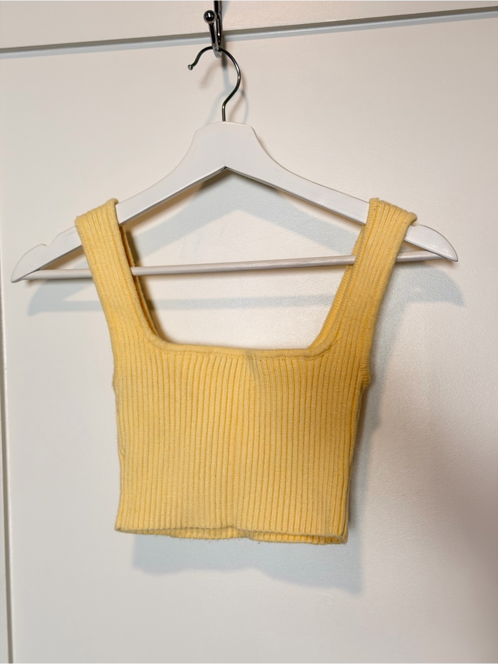 Zara Ribbed Square-Neck Cropped Top - Pale Yellow - Picture 2 of 3